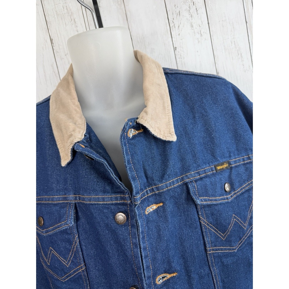 Vintage Authentic Wrangler Western Denim Jacket With Corduroy Collar XL Fleece